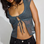 Garage  Embroidered Tie Front Top True Teal Photo 0