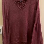 American Eagle  Outfitters Bell Sleeve Criss Cross Sweater Burgundy V Neck Large Photo 3