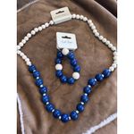 Charlie Paige NWT  Beaded Necklace and Bracelet Set Navy White Wood Beads Photo 1
