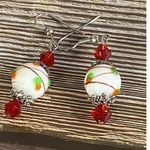 Vintage Venetian Wedding Cake Bead Dangle Silvertone Earrings White Photo 4