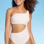 Shade & Shore White Women’s Ribbed One Shoulder Cut Out One Piece Swimsuit ~ ~ S Photo 0