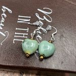 Light Blue Green Speckled Brown Beaded Handmade Porcelain Heart Boho Earrings Photo 0