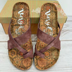 Very G Crisscross Burgundy Wine Metallic Strappy Sandals Contoured Footbed NEW Photo 3