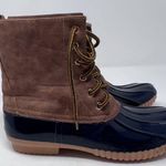 Green Forest Women's Rain‎ Boots Navy Brown Flannel Lining Size 7 Photo 0
