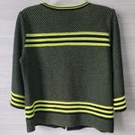 Ming Wang  Zip Front Cardigan Jacket Black Green Trim Knit 3/4 Sleeve Petite M Photo 2