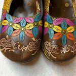 Socofy Leather 7 Mary Jane Shoe Flower Embossed Blue Yellow Green Platform Brown Photo 2