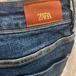 ZARA  High Rise Raw Hem Flare Cropped Stretchy Jeans Dark Wash Size 0 Photo 6
