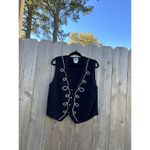 Leslie Fay Vest Cardigan Vintage Navy Blue Gold Embroidered Nautical Fall Knit Photo 2