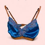 Cute silky aquamarine copper mesh and floral embroidered bra boho festival Auden Blue Size XL Photo 1