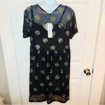Black Friday Totally Buggin' Babydoll Dress Mesh Black Metallic Bug Print XS NWT Photo 6