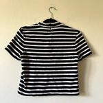 Alexander Wang  Velvet Short Sleeve Mock Neck Top in Navy white size S C10 Photo 4