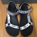 LF L ‘Veda’ Silver Leather Studded Ankle Strap Wedge Sandals - Size 8.5M Photo 1