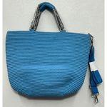 America & Beyond Embellished Jute Tote Crossbody Strap Whale Vacation Beach NWT Blue Photo 2