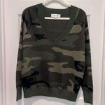 John + Jenn Fitz Camo Sweater Small Green Deep V Neck Wool Blend Long Sleeves Photo 1