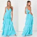 Lulus NWOT Tier and Now Blue Sash Tie-Back Tiered Plunging Cut-Out Maxi Dress Photo 1