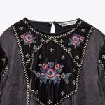 ZARA NEW EMBROIDERED MIDI DRESS GRAY LONG SLEEVE ELASTIC CUFF ASYMMETRIC SIZE S Photo 1