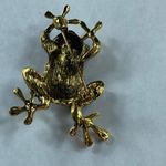 Frog Pin Brooch Gold Tone Metal Green Rhinestones Fashion Jewelry Photo 5