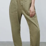 ZARA  Olive Green High Waisted Paper Bag Baggy Jeans Photo 0
