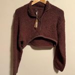 SKIMS NWT Garnet Cozy Knit Sherpa Teddy Cropped Pullover Half Zip Up Size XXS/XS Photo 3