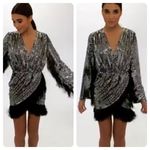 Opulence England Silver Fringe Metallic Formal Dress Size Small S 4 Photo 1