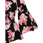 Lila Rose Lily Rose Black and Pink Floral Romper Belted Long Bell‎ Sleeve Medium V Neck Photo 4