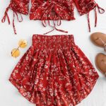 Floral Crop Top And Shorts Set Red Photo 0