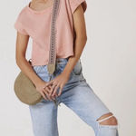 Anthropologie Pilcro Cropped Cut Off Short Sleeve Sweatshirt Pink Coral Medium Photo 0