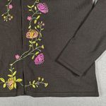 Obee Womens Medium Black Silk Sweater Long Sleeve Cardigan Floral Embroidery Photo 2