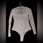 SKIMS Size XL Jelly Sheer Long Sleeve Bodysuit Top Scoop Neck Marble White NWT Photo 1