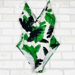 Cupshe  Tropical Banana Leaf One Piece Swimsuit V Neck Criss Cross Women's Medium Photo 1