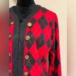 EUC Vintage Stuart Alan Petites Red and Gray Gold Button Cardigan Size 12 Photo 2