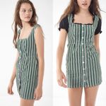 Urban Outfitters Mini Corduroy Green and Black Striped Y2K Snap Front Dress SZ 0 Photo 1
