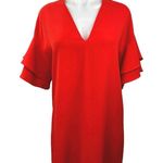 Zara Red V Neck Short Ruffle Flutter Short Sleeve Tiered Mini Shift Dress Sz S Photo 5