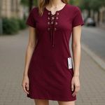 Calvin Klein NWT Lace Up T Shirt Dress In Raspberry Photo 0