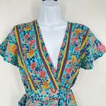 Boutique Short Sleeve Boho Floral Mixed Print Maxi Wrap Dress Boho Blue Small Ru Photo 3