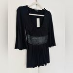 NWT Sky Low Cut Belted Butterfly Sleeve Top Black Size Small Photo 2