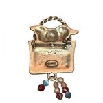 AJMC Vintage Brooch Pin Guardian Angel of Shoppers Bag with Hearts and Beads Silver Photo 1