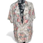 Vintage Joanna Floral Linen Short Sleeve Blazer Jacket Tan Size 2X Photo 3