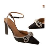 Tony Bianco Anthropologie  Elsie Black Satin Heels Size 8 Photo 3