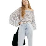 Free People  S Rose Valley Off Shoulder Top Purple Ditzy Floral Oversized Sleeve Photo 12