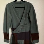 Anthropologie Patchwork cashmere wrap dress sweater brown floral embroidered size medium/large Photo 6