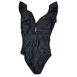 J.Crew Black Ruched ruffle V Neck one-piece swimsuit 8 NWT BP222 Photo 1