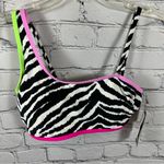 California Waves Juniors’ Printed Asymmetric Bikini Top Black Pink Lime L NWT Photo 0