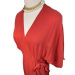 Reformation Winslow dress red orange flutter sleeve semi sheer wrap size M Photo 3
