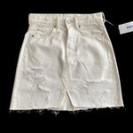 Denim Women White  Distressed Cutoff Front Slit Mini Skirt Size 2 Photo 0
