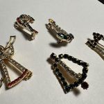 Lot Of 5 Rhinestone Christmas Holiday Brooch Pins Candy Cane Candle Bell & Angel Gold Photo 6