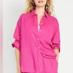 Old Navy NWOT Womens Linen Blend Boyfriend Shirt, Pink, Small Photo 0