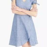 J.Crew Size 0 Denim Chambray Faux Wrap Ruffle Dress Tie Bow Cap Sleeves Photo 0