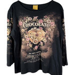 Katina Marie Floral Chocolate Rhinestone Print Long Sleeve Top Womens L USA Made Black Size L Photo 0