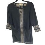 Staring At Stars Black Boho Tunic Top Sheer With Beige Embroidered Details S Photo 0